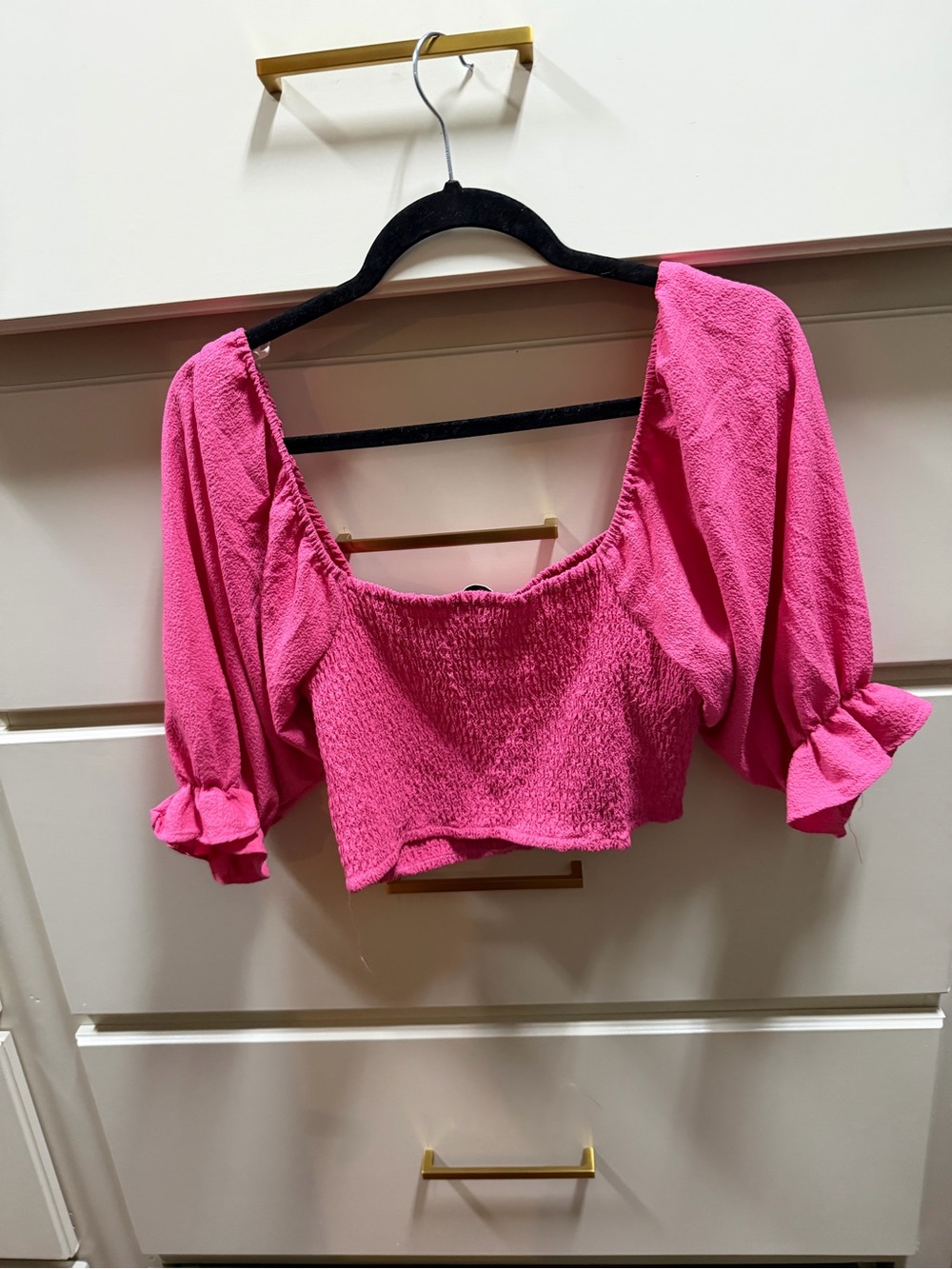 Bcbg Women’s Pink Puff Sleeve Crop Top - Stretch Smocked Front